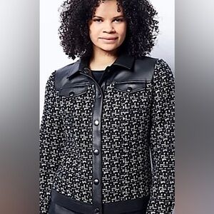 Dennis Basso tweed & faux leather jacket NWOT